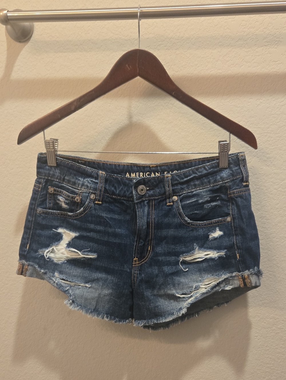 American Eagle Outfitters Dark Blue Distressed Denim Cutoff Shorts